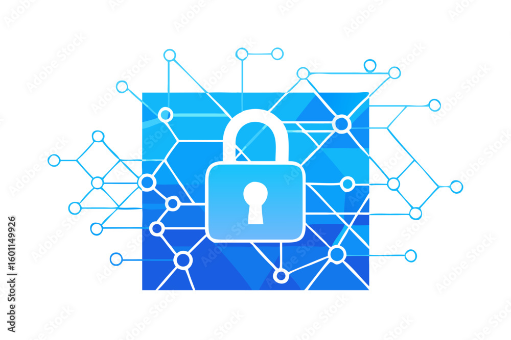Poster digital security padlock protected by a network of interconnected nodes