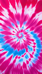 Obraz premium Swirl tie dye background. Hippie spiral tie-dye wallpaper backdrop. Tiedye in red white and blue, cinematic. White tone