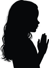 Silhouette of person praying, hands together, spiritual posture, calm scene, meditation, side view, isolated backgroundSilhouette of person praying, hands together