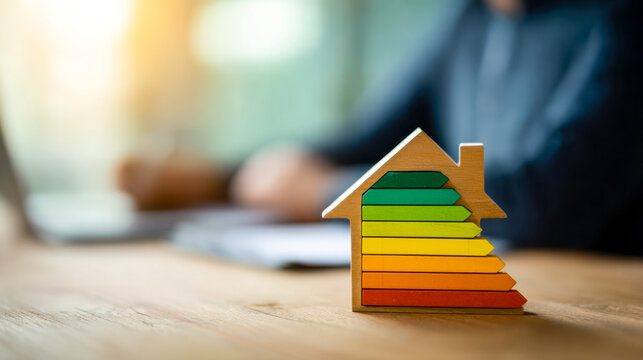 Eco-friendly energy efficiency chart in the shape of a house - Powered by Adobe