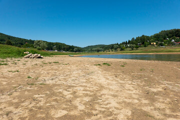 View of the Domaša reservoir in Slovakia with low water level