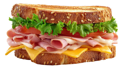 Delicious Ham and Cheese Sandwich with Fresh Lettuce and Tomato on Toasted Sesame Bread