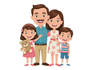 Happy family with children and teddy bear parents daughter