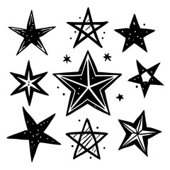 Obraz premium Hand-Drawn Star Collection: 9 Unique Black Star Designs
