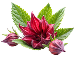 Fototapeta premium red and yellow rosella flower isolated on white background. PNG Transparent file type with high definition quality And vibrant color grading Available.