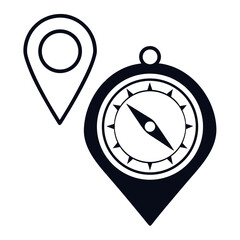 Compass Icon with Location Pin: Navigation Symbol
