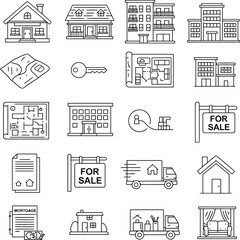 Fototapeta premium “Real Estate & Housing Line Icons – Editable Symbols for Property Sales, Renting & Home Services”