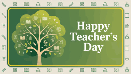 Happy Teacher's Day Illustration: An inspiring teacher's day illustration featuring an educational tree, conveying gratitude and recognition for educators.