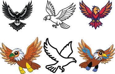 Obraz premium Collection of stylised eagle and hawk illustrations in various colours and styles