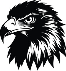 Obraz premium Vector art of a fierce eagle head is shown in profile with a sharp gaze and powerful beak