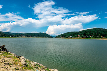 View of the Domaša reservoir in Slovakia with low water level