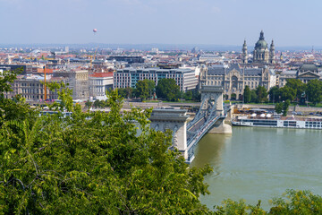 Obraz premium Aerial View of Chain Bridge and Pest Side of Budapest, Hungary