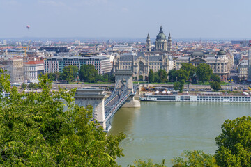Obraz premium Aerial View of Chain Bridge and Pest Side of Budapest, Hungary
