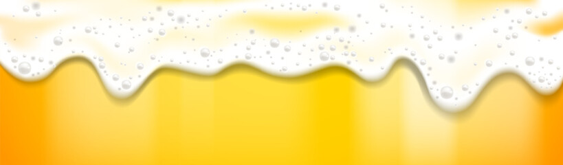 Realistic Vector Background of Beer Foam and Bubbles on Golden Liquid