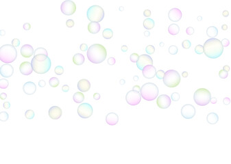 Soap bubbles flew randomly on a white background. Vector illustration