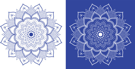 Blue and white Easter egg vector with floral mandala pattern and ornamental geometric color design