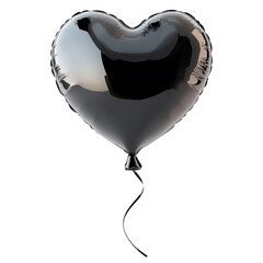 3d rendering icon black heart balloon illustration PNG. cartoon minimal style colorful heart shape balloon on transparent isolated background.