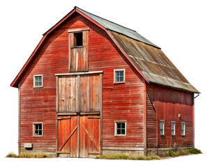 Obraz premium old red barn isolated on white background. PNG Transparent file type with high definition quality And vibrant color grading Available.
