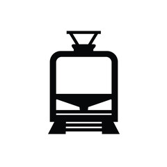 Modern train icon illustration, Ground transportation silhouette icon, Train station stop sign for public transportation, public modern train front view sign isolated