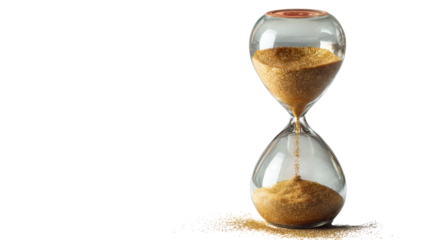 Elegant Hourglass with Golden Sand Flowing on Transparent Background for Timeless Design