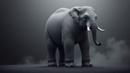 Fototapeta premium Gray Elephant Portrait: Wrinkled Skin, Majestic Tusks