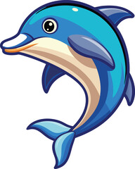 Obraz premium Adorable cartoon dolphin with blue stripes leaping joyfully from the water