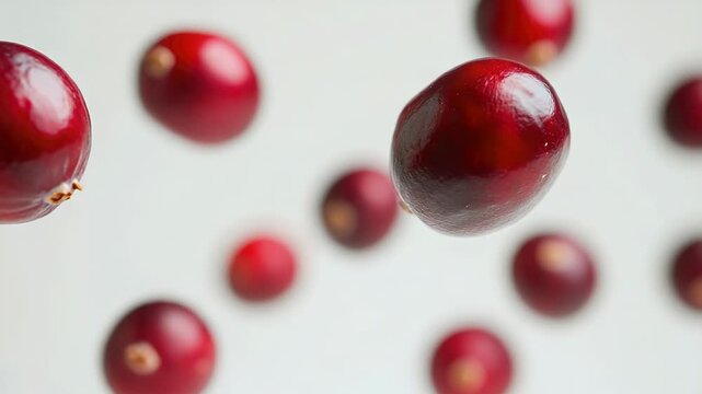 Group of cranberries suspended in mid-air