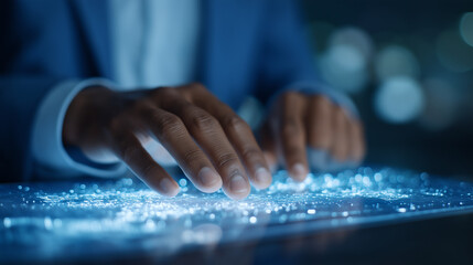 Futuristic Workspace with Holographic Technology and Neural Networks