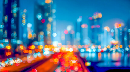 Vibrant Cityscape at Night with Abstract Bokeh Lights and Urban Atmosphere in Soft Focus for Backgro