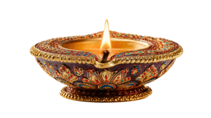 Exquisite Diwali Lamp with Intricate Enamel Work and Glowing Flame for Festive Occasions