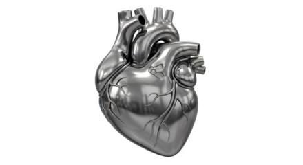 Stunning metallic heart model for medical illustrations and educational resources about cardiovascular health and anatomical studies with realistic details