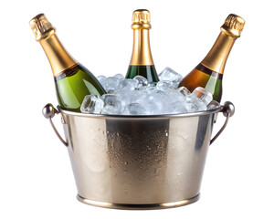 champagne bottle and champagne glass isolated on white background. PNG Transparent file type with high definition quality And vibrant color grading Available.