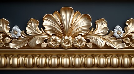 Ornate gold decorative molding with floral and leaf patterns.