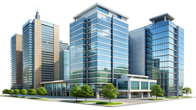 modern office building in hong kong isolated on white background. PNG Transparent file type with high definition quality And vibrant color grading Available.