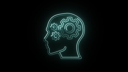 Glowing neon line Thought icon with thinking brain animation. Mindset idea animation HD video isolated on black background.
