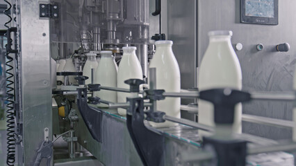 Milk bottling plant processing fresh milk into