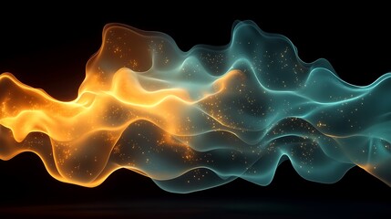 Abstract design with flowing lines of light and glowing particles.