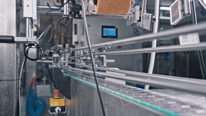 Automated conveyor belt transporting dairy