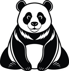 Fototapeta premium Charming black and white illustration of a sitting giant panda silhouette vector 