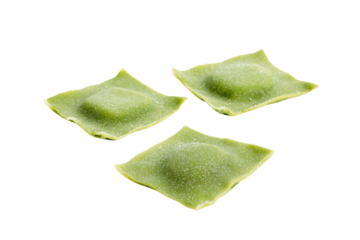 four pieces of ravioli sitting on top of each other