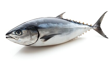 Fototapeta premium Fresh tuna fish displayed against a white background.