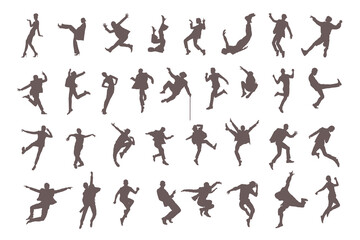 Gray Vector Silhouettes of Dancing People – Expressive Movement and Body Motion