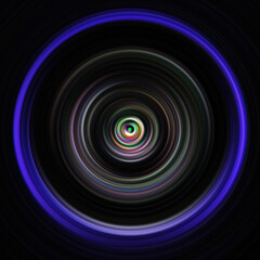 Colorful radial motion effect. Abstract rounded background. Color curves and sphere.