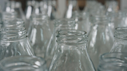 Empty glass bottles ready for filling in dairy