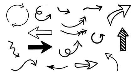 Hand-Drawn Arrow line Collection scribble line brush hand drawn on White Background. Vector illustration 