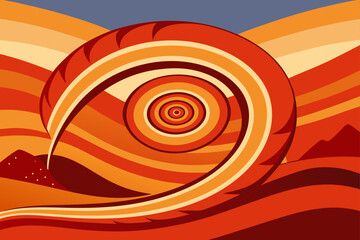 Boomerang Lines Spinning into a Spiral Over a Red Desert