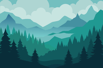 Misty Ridge and Abstract Forest Vector Background