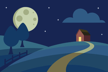 Naklejka premium Moonlit Farm Trail Vector Background Illustration