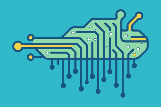 Soft Circuit Pattern Flowing Like Liquid into an AI Shape