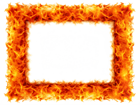 fiery square frame with blank white center isolated on white background PNG, AI GENERATED